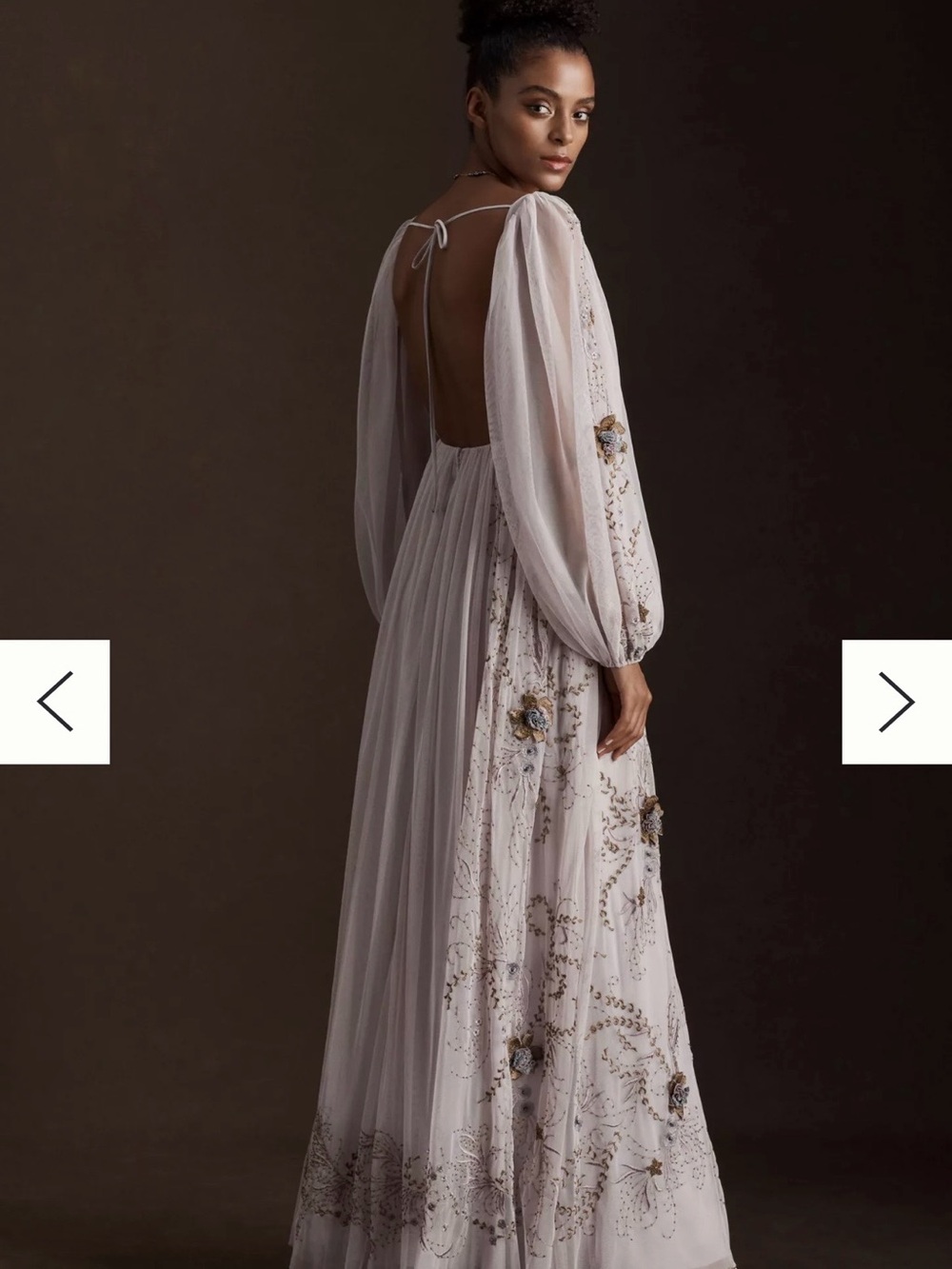 Anthropologie Dusty Rose Floral Embroidered Puff-Sleeve Gown - Picture 2 of 7